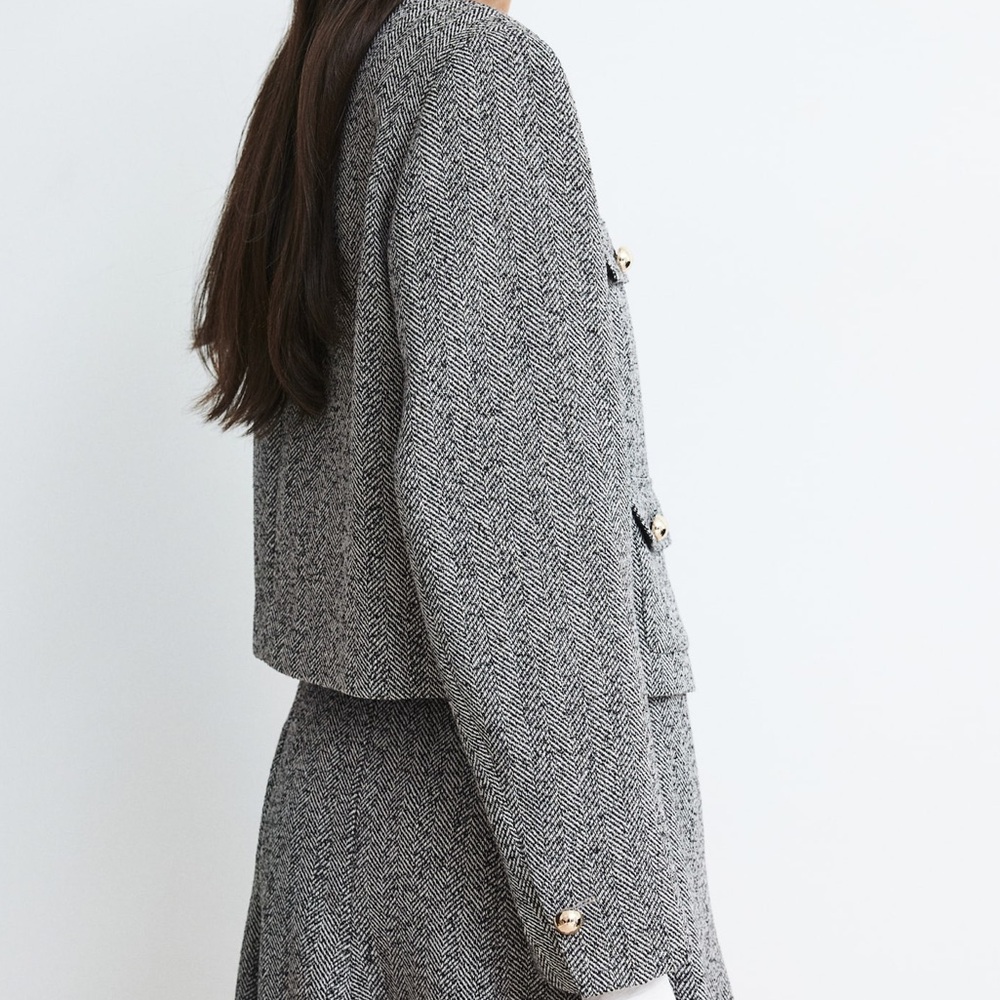Grey/Herringbone-Patterned Jacket - image 3
